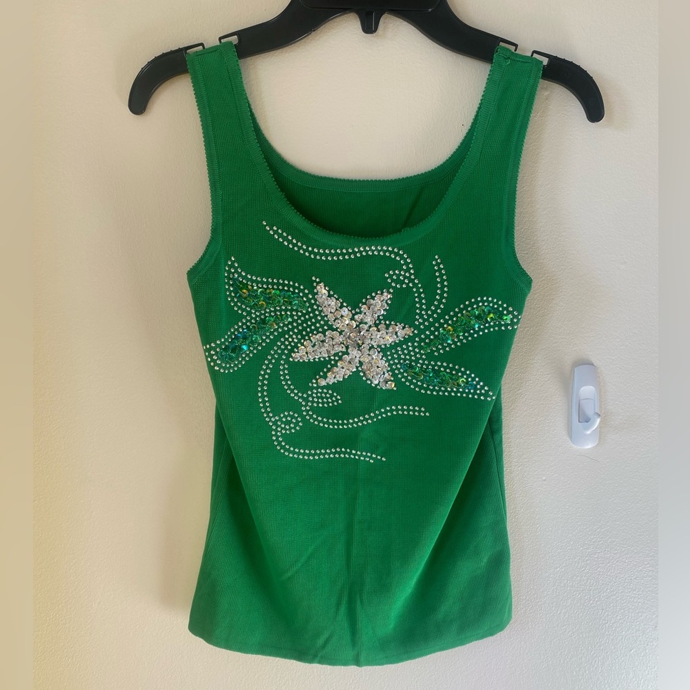 Y2k Green Sequin embellished Tank Top - Picture 2 of 7